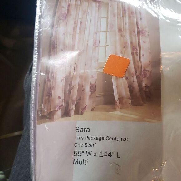 Sara Roses Semi-Sheer Window Scarf – Rose & Gray, 59"x144" Grandma Style Cottage - Picture 6 of 6